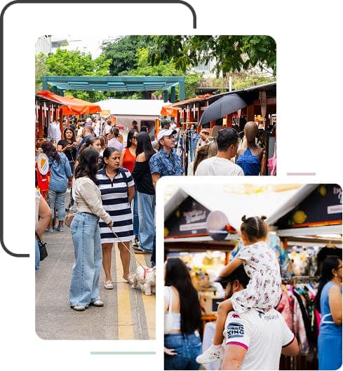 Personas en Avenida Escazú compartiendo en comunidad